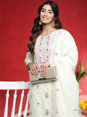 Women Ethnic Motifs Embroidered Pure Cotton Kurta with Trouser & Dupatta 2