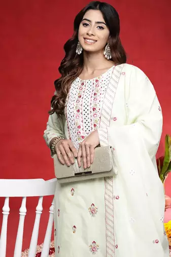 Women Ethnic Motifs Embroidered Pure Cotton Kurta with Trouser & Dupatta