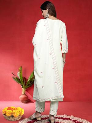 Women Ethnic Motifs Embroidered Pure Cotton Kurta with Trouser & Dupatta 5