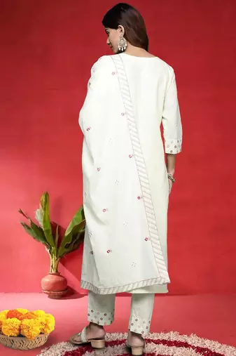 Women Ethnic Motifs Embroidered Pure Cotton Kurta with Trouser & Dupatta