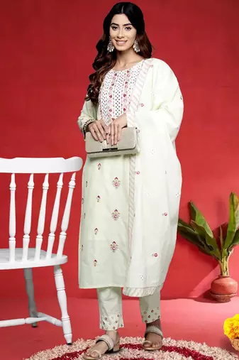 Women Ethnic Motifs Embroidered Pure Cotton Kurta with Trouser & Dupatta