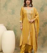 Women Ethnic Motifs Yoke Design Zari Straight Kurta with Trousers & Dupatta