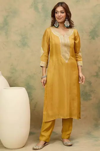 Women Ethnic Motifs Yoke Design Zari Straight Kurta with Trousers & Dupatta