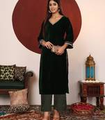 V-Neck Flared Sleeves Gotta Patti Velvet Straight Kurta With Trousers
