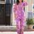 Lavendar Floral Printed Mandarin Collar Straight Pure Cotton Kurta With Trousers