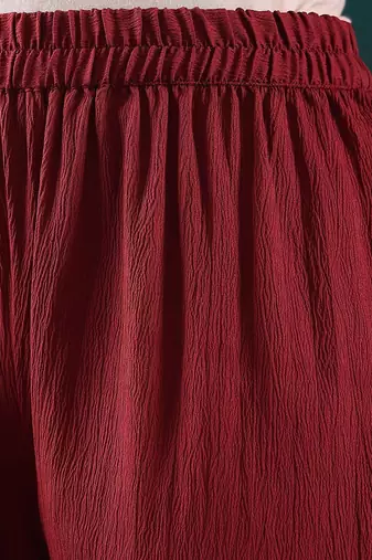 Maroon V-Neck Regular Gotta Patti Silk Crepe Kurta With Trouser With Dupatta