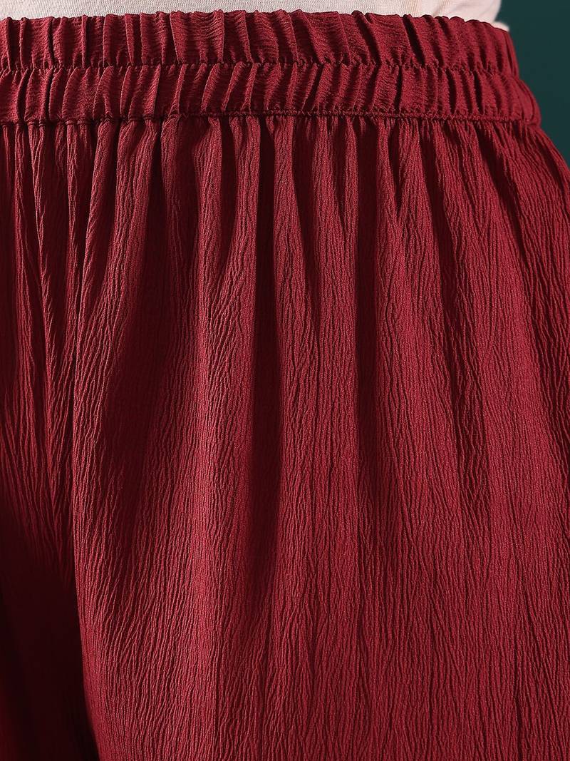 Maroon V-Neck Regular Gotta Patti Silk Crepe Kurta With Trouser With Dupatta