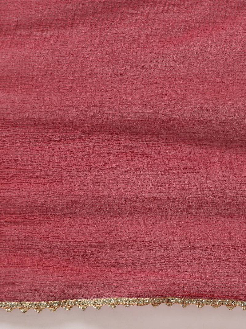 Maroon V-Neck Regular Gotta Patti Silk Crepe Kurta With Trouser With Dupatta