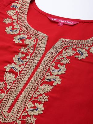 Red Paisley Embroidered Regular Straight Kurta With Trouser With Dupatta 2