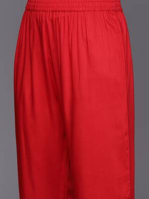 Red Paisley Embroidered Regular Straight Kurta With Trouser With Dupatta 3