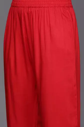 Red Paisley Embroidered Regular Straight Kurta With Trouser With Dupatta