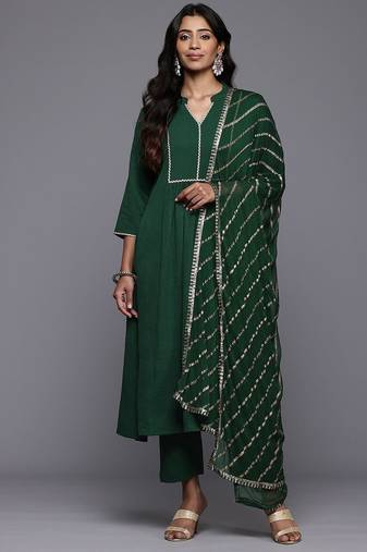 Pleated Anarkali Gotta Patti Kurta With Trousers & Dupatta