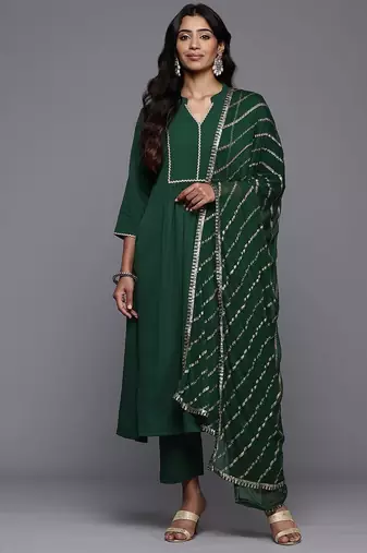 Pleated Anarkali Gotta Patti Kurta With Trousers & Dupatta