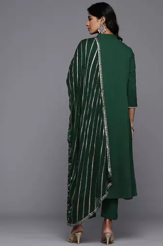 Pleated Anarkali Gotta Patti Kurta With Trousers & Dupatta