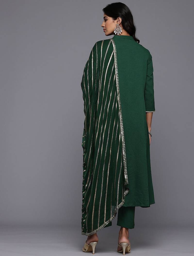 Pleated Anarkali Gotta Patti Kurta With Trousers & Dupatta