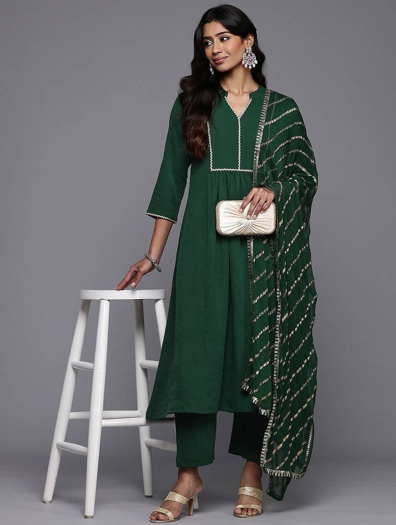 Pleated Anarkali Gotta Patti Kurta With Trousers & Dupatta