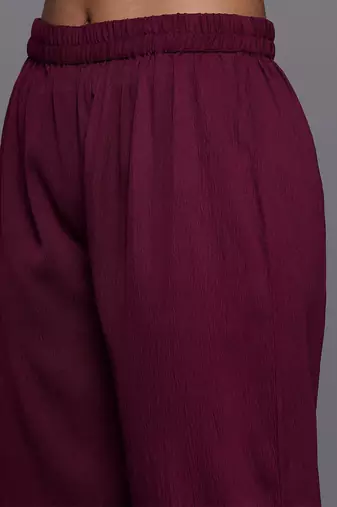 Floral Yoke Design Zari Pleated Kurta With Trousers & Dupatta