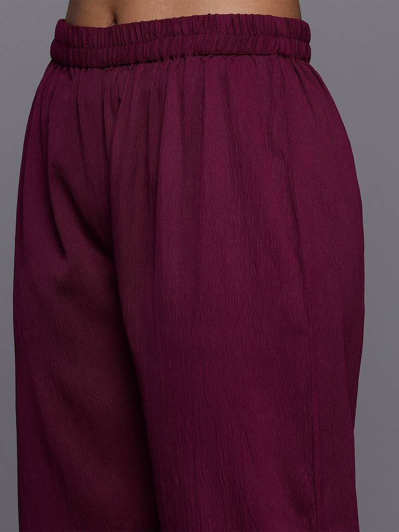 Floral Yoke Design Zari Pleated Kurta With Trousers & Dupatta