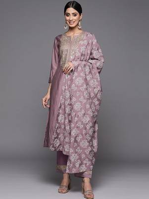 Ethnic Motifs Yoke Design Regular Sequinned Kurta with Trousers & With Dupatta 1