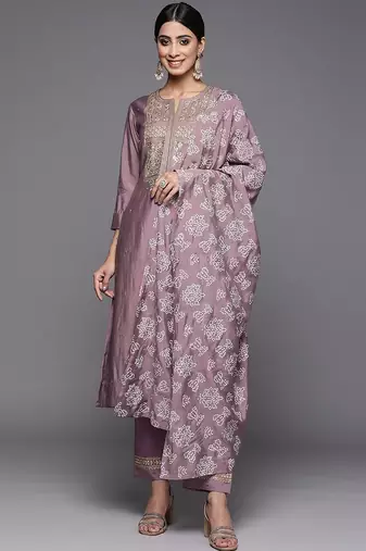 Ethnic Motifs Yoke Design Regular Sequinned Kurta with Trousers & With Dupatta