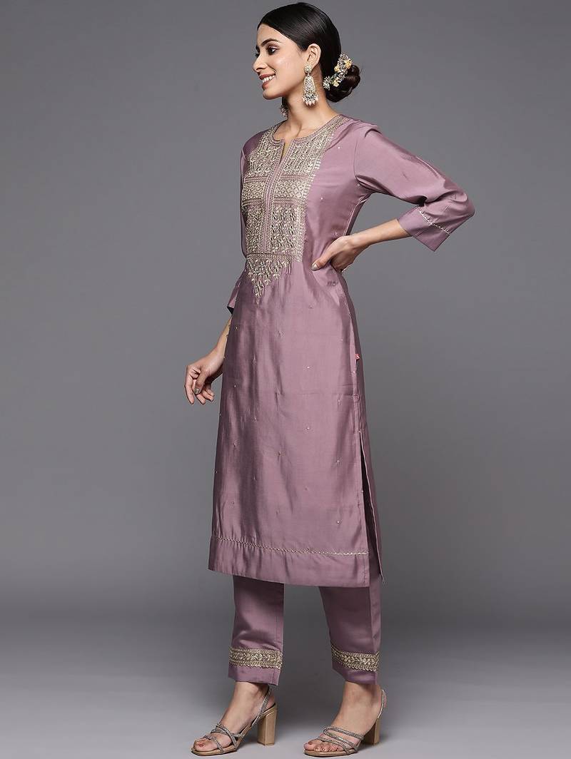 Ethnic Motifs Yoke Design Regular Sequinned Kurta with Trousers & With Dupatta