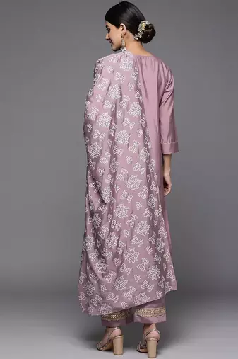 Ethnic Motifs Yoke Design Regular Sequinned Kurta with Trousers & With Dupatta