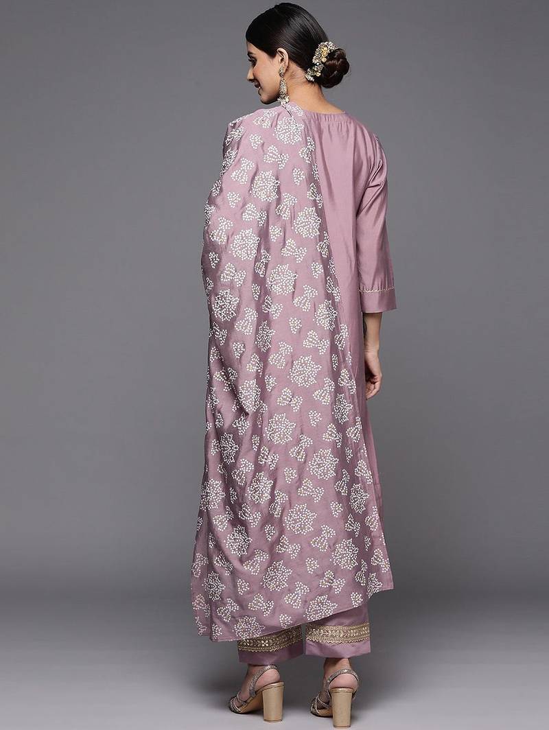 Ethnic Motifs Yoke Design Regular Sequinned Kurta with Trousers & With Dupatta