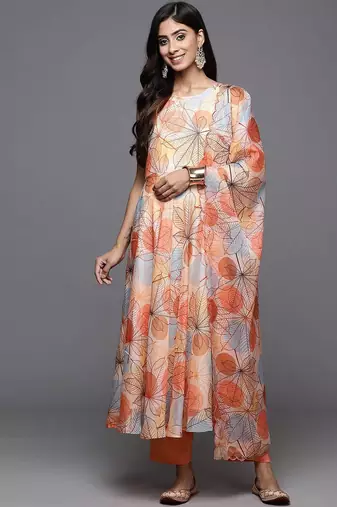 Ethnic Halter Neck Printed Anarkali with Trouser & Dupatta