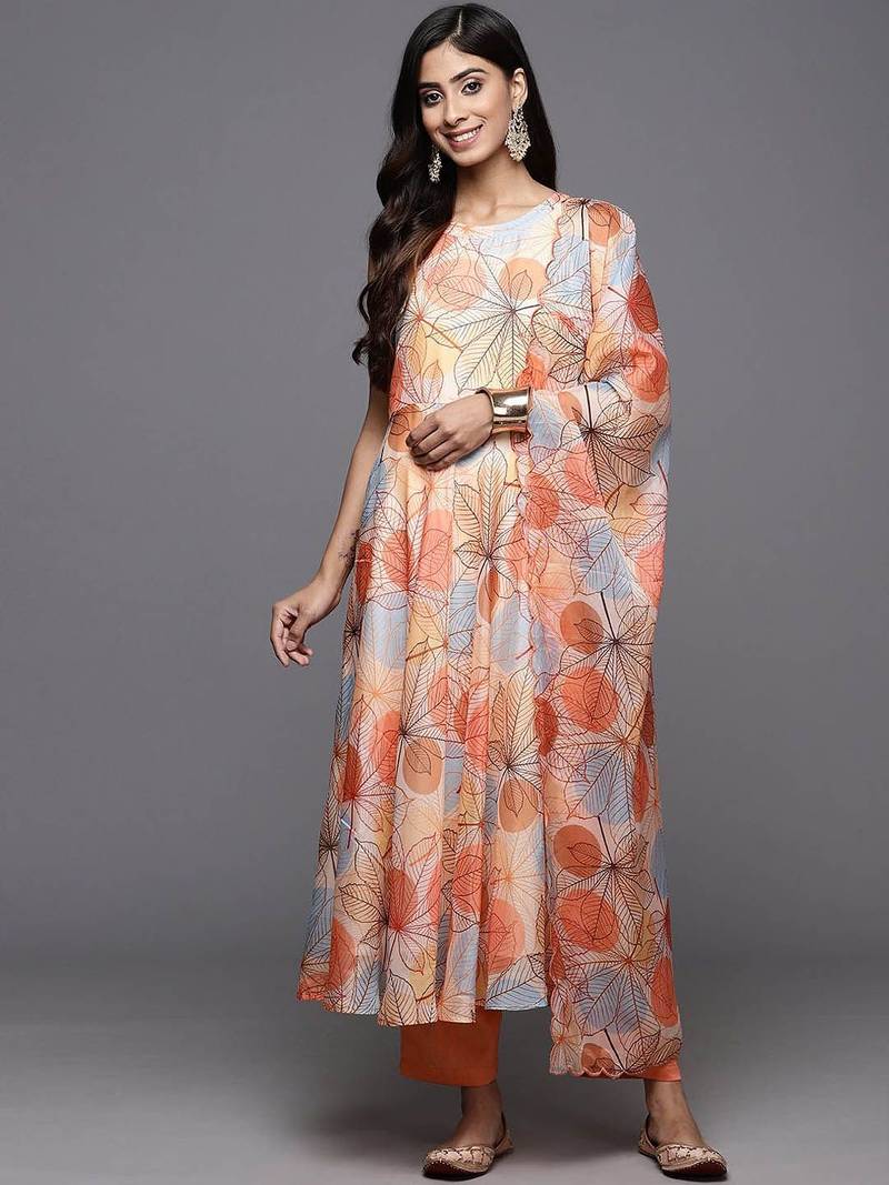 Ethnic Halter Neck Printed Anarkali with Trouser & Dupatta