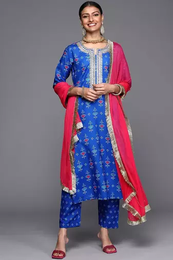 Bandhani Printed Gotta Patti Straight Kurta with Trousers & Dupatta