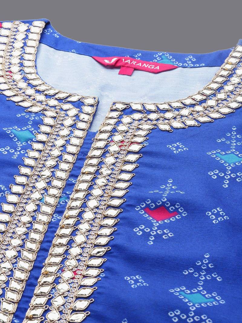 Bandhani Printed Gotta Patti Straight Kurta with Trousers & Dupatta
