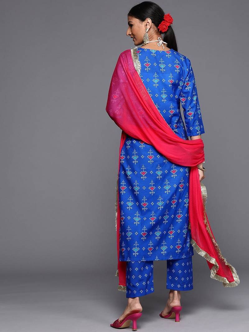 Bandhani Printed Gotta Patti Straight Kurta with Trousers & Dupatta
