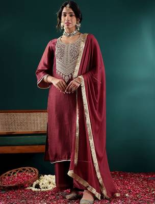 Women Ethnic Motifs Embroidered Regular Thread Work Kurta with Palazzos & With Dupatta 1