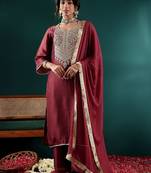 Women Ethnic Motifs Embroidered Regular Thread Work Kurta with Palazzos & With Dupatta