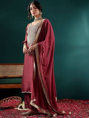 Women Ethnic Motifs Embroidered Regular Thread Work Kurta with Palazzos & With Dupatta 5
