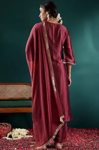 Women Ethnic Motifs Embroidered Regular Thread Work Kurta with Palazzos & With Dupatta