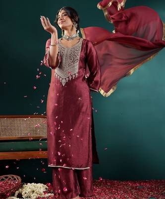 Women Ethnic Motifs Embroidered Regular Thread Work Kurta with Palazzos & With Dupatta 7