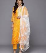 Printed Thread Work Sequinned Kurta With Trousers & Dupatta