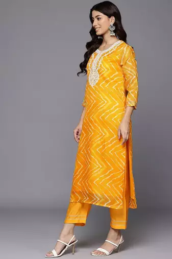 Printed Thread Work Sequinned Kurta With Trousers & Dupatta