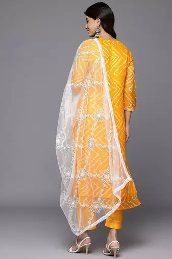 Printed Thread Work Sequinned Kurta With Trousers & Dupatta