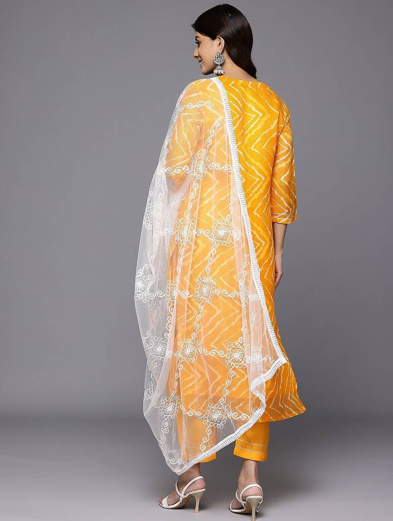 Printed Thread Work Sequinned Kurta With Trousers & Dupatta