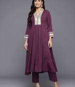 Yoke Design Pleated Sequinned Crepe Kurta with Trousers