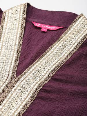 Yoke Design Pleated Sequinned Crepe Kurta with Trousers 2