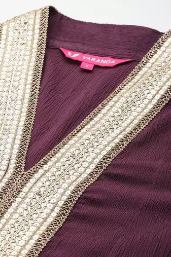 Yoke Design Pleated Sequinned Crepe Kurta with Trousers
