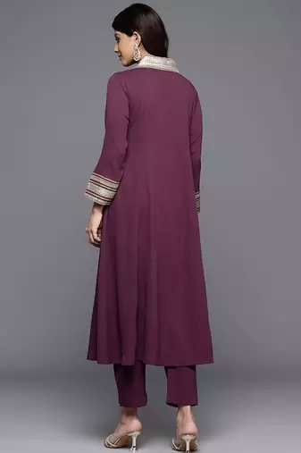 Yoke Design Pleated Sequinned Crepe Kurta with Trousers