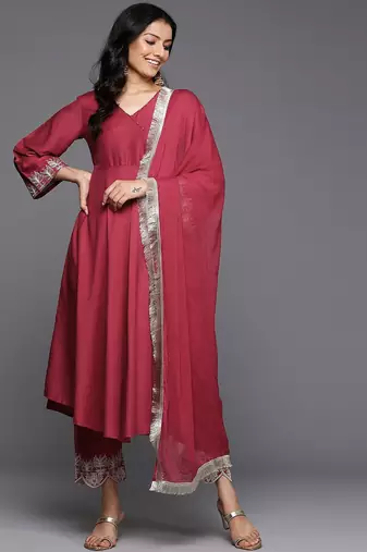 Women Angrakha Kurta with Trousers & With Dupatta