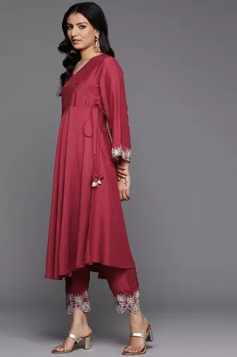 Women Angrakha Kurta with Trousers & With Dupatta