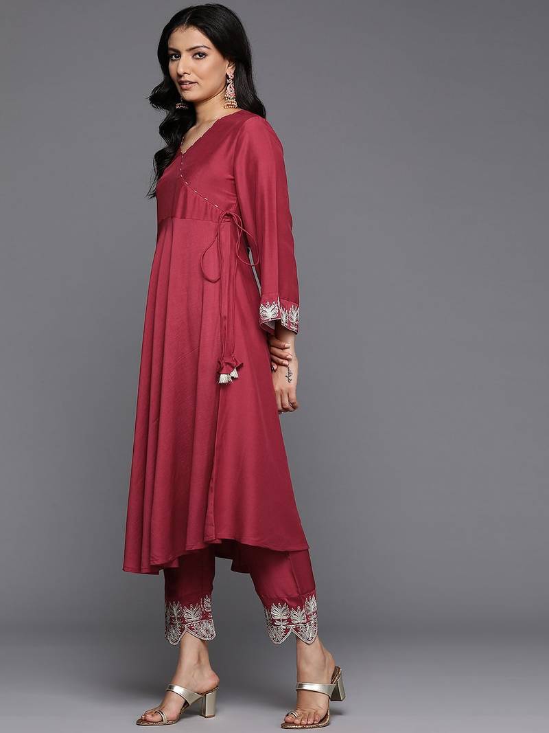Women Angrakha Kurta with Trousers & With Dupatta