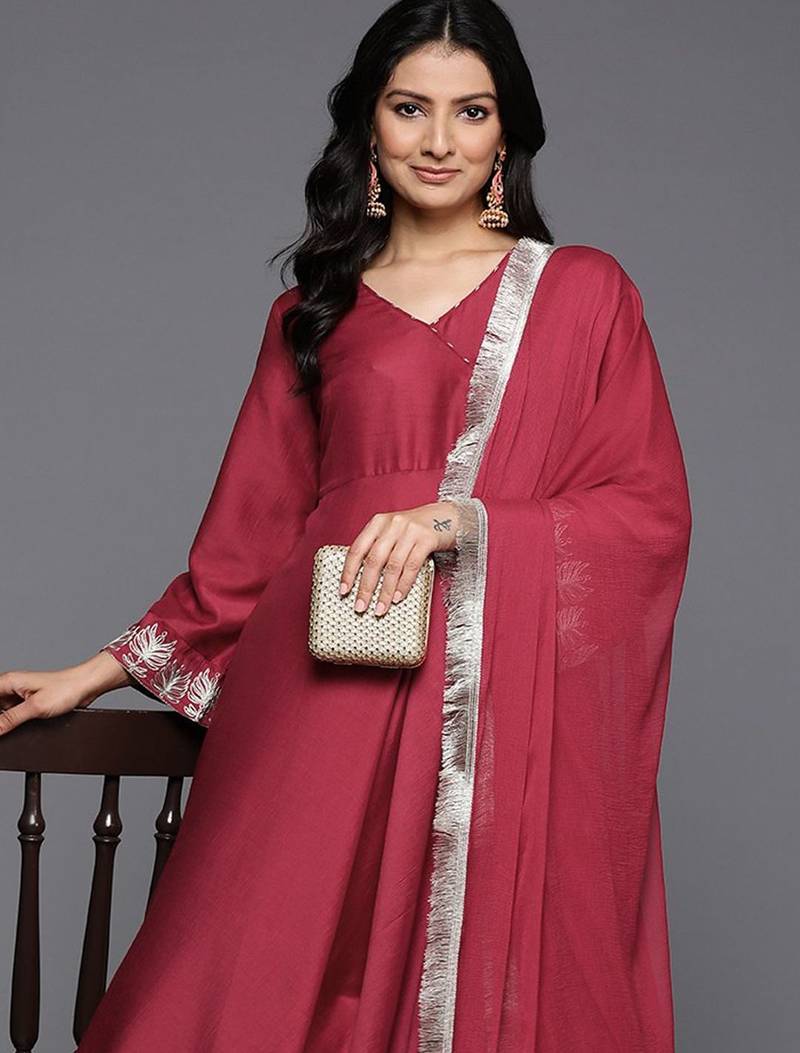 Women Angrakha Kurta with Trousers & With Dupatta