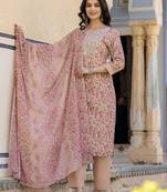 Ethnic Motifs Printed Regular Thread Work Kurta with Palazzo & Dupatta